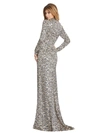 MAC DUGGAL ANIMAL PRINT FRONT KNOT LONG SLEEVE GOWN