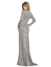 Mac Duggal Long Sleeve Embellished Gown In Grey