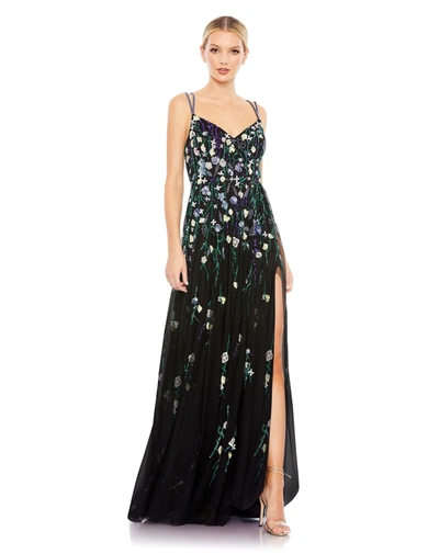 MAC DUGGAL EMBELLISHED SPAGHETTI STRAO V NECK A LINE GOWN