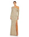 Mac Duggal Sequined One Shoulder Evening Gown In Beige