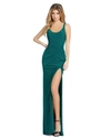 Mac Duggal Sleeveless Scoop Neck Ruched Side Knot Gown In Green