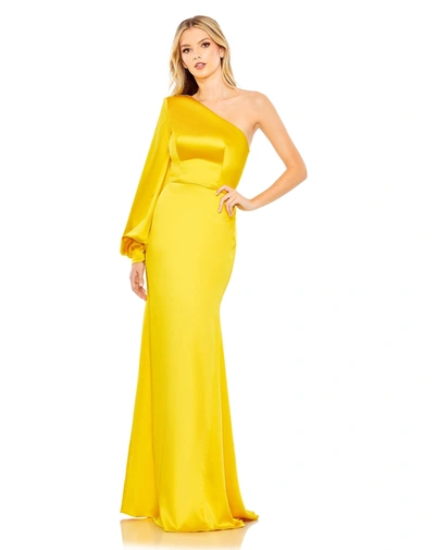 IEENA FOR MAC DUGGAL ONE SHOULDER BISHOP SLEEVE TRUMPET GOWN