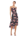 Mac Duggal Black Polka Dot Floral Midi Dress In Blue