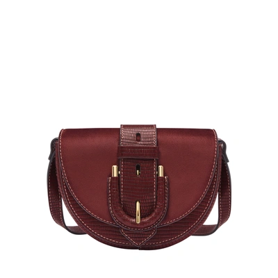 Fossil Harwell Flap Lizard Embossed Leather Crossbody Bag In Mahogany With Suede Flap