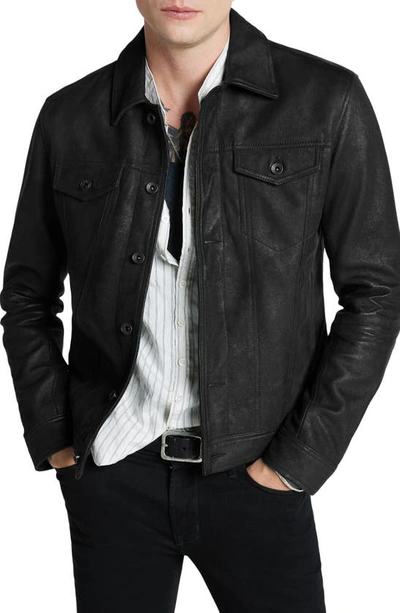 John Varvatos Andrew Sheepskin Leather Trucker Jacket In Black