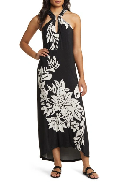Tommy Bahama Midnight Sea Floral Sleeveless Matte Jersey Maxi Dress In Black