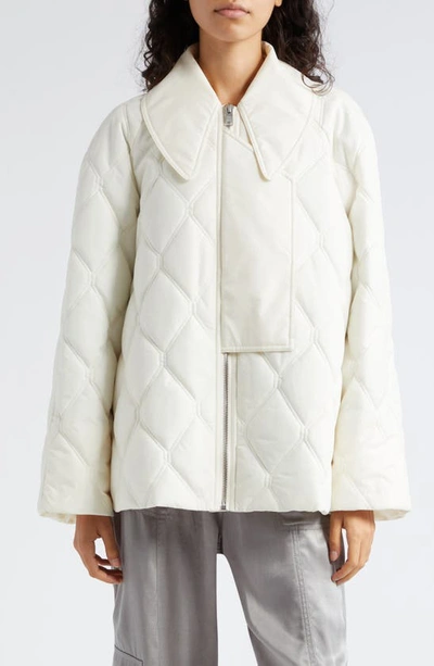 Ganni Diamond Quilted Recycled Polyester Jacket In Ivory