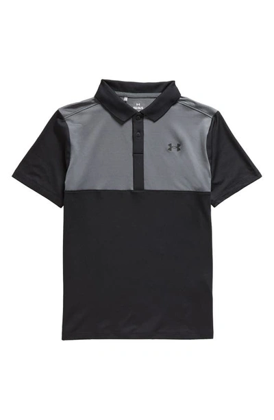 Under Armour Kids' Performance Colorblock Polo In Black / Pitch Gray / Black