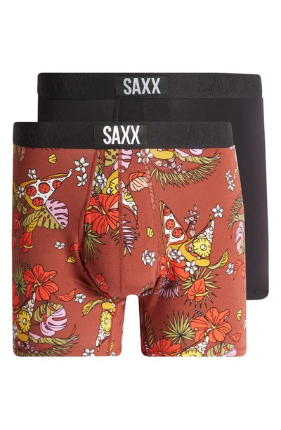 Saxx Ultra Super Soft 2-pack Relaxed Fit Boxer Briefs In Hawaiian Pizza/ Black