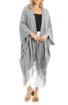 Saachi Hooded Fringe Cotton Ruana In Grey