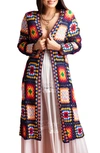Saachi Granny Square Crochet Longline Cardigan In Navy