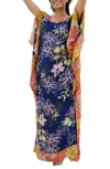 Saachi Floral Kaftan In Navy