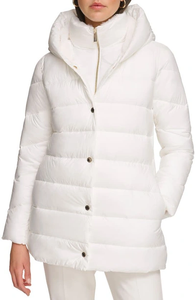 Calvin Klein Women's Bibbed Hooded Puffer Coat, Created For Macy's In Eggshell