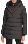 Calvin Klein Faux Fur Trim Puffer Coat In Black