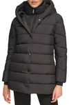 Calvin Klein Women's Bibbed Hooded Puffer Coat, Created For Macy's In Black