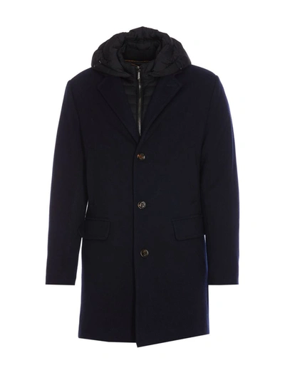 Moorer Mitchel Detachable-hood Coat In Dark Blue