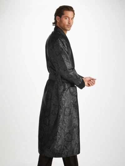 Derek Rose Men's Dressing Gown Verona 67 Silk Satin Black
