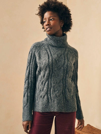 Faherty Frost Cable Turtleneck Sweater In Charcoal