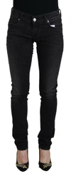 Acht Black Cotton Low Waist Slim Fit Women Casual Denim Jeans In Black