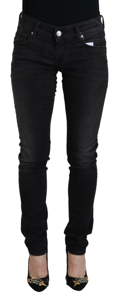 Acht Black Cotton Low Waist Slim Fit Women Casual Denim Jeans In Blue