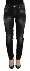 Acht Black Washed Mid Waist Tapered Women Casual Denim Women's Jeans In Black