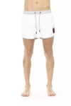 BIKKEMBERGS BIKKEMBERGS ELEGANT WHITE SWIM SHORTS WITH UNIQUE FRONT MEN'S PRINT