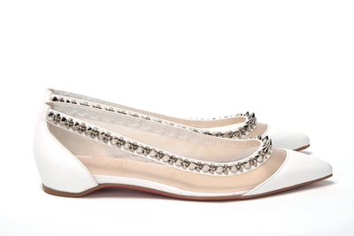 Christian Louboutin Bianco White Silver Flat Point Toe Women's Shoe