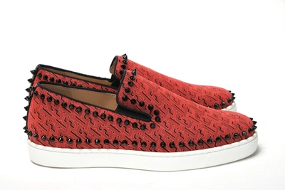 Christian Louboutin Black Smoothie/black Pik Boat Flat Techno Shoes In Black And Red