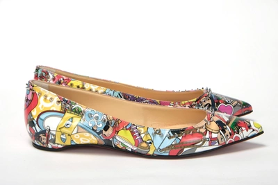 Christian Louboutin Silver Multi Print Embellished Flat Patent Point Women's Shoe In Multicolor