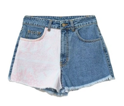Comme Des Fuckdown Edgy Denim Shorts With Abstract Women's Print In Blue