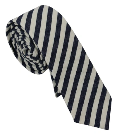 Denny Rose Elegant Italian Striped Bow Men's Tie In Blue And White