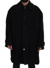 Dolce & Gabbana Black Alpaca Button Down Trench Coat Jacket In Black