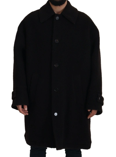 Dolce & Gabbana Black Alpaca Button Down Trench Coat Jacket