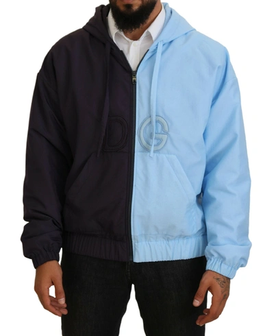 DOLCE & GABBANA DOLCE & GABBANA ELEGANT HOODED BLUE JACKET - FULL ZIPPER MEN'S CLOSURE