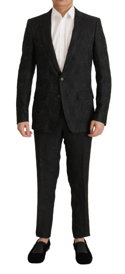 Dolce & Gabbana Black Brocade Formal 2 Piece Martini Suit