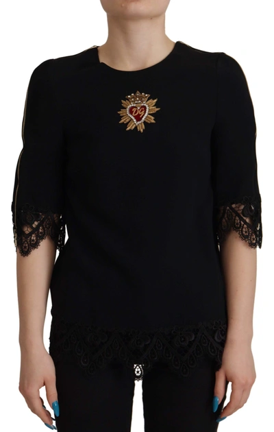 Dolce & Gabbana Elegant Beaded Logo Zip Sleeve Women's Blouse In Black