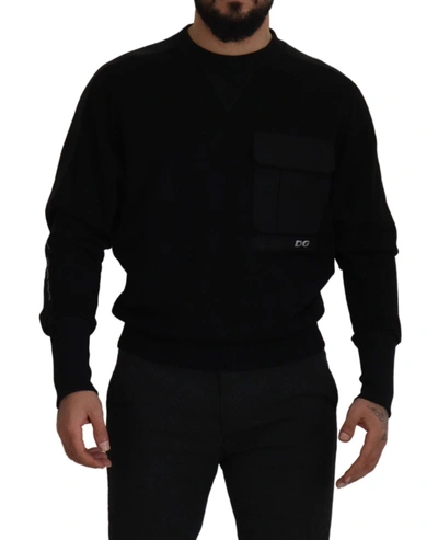 Dolce & Gabbana Black Cotton Crewneck Sweatshirt Jumper
