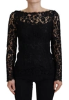 Dolce & Gabbana Black Cotton Lace Trim Long Sleeves Top In Black