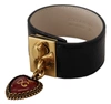 DOLCE & GABBANA DOLCE & GABBANA ELEGANT BLACK LEATHER GOLD DETAIL WOMEN'S BRACELET