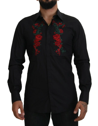 Dolce & Gabbana Elegant Floral Embroidered Cotton Men's Shirt In Black