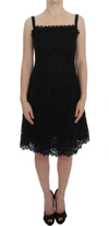 Dolce & Gabbana Black Floral Lace Shift Knee Length Dress In Black