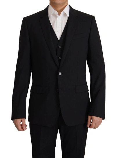 DOLCE & GABBANA DOLCE & GABBANA ELEGANT BLACK MARTINI BLAZER AND VEST MEN'S ENSEMBLE