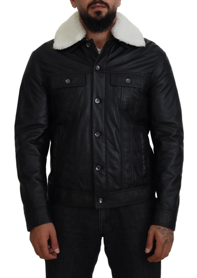 DOLCE & GABBANA DOLCE & GABBANA ELEGANT BLACK LEATHER BOMBER MEN'S JACKET