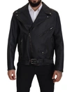 Dolce & Gabbana Black Leather Biker Coat Zipper Jacket In Black