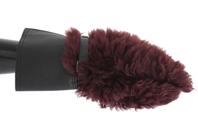 Dolce & Gabbana Black Leather Bordeaux Shearling Men's Gloves