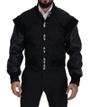 DOLCE & GABBANA DOLCE & GABBANA ELEGANT BLACK CRYSTAL-EMBELLISHED BOMBER MEN'S JACKET