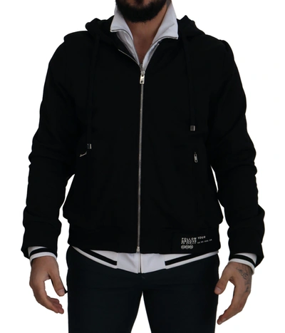 Dolce & Gabbana Black Polyester Hooded Full Zip Jacket