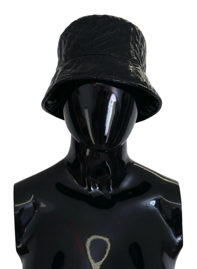 Dolce & Gabbana Black Quilted Faux Leather Women Bucket Cap Hat