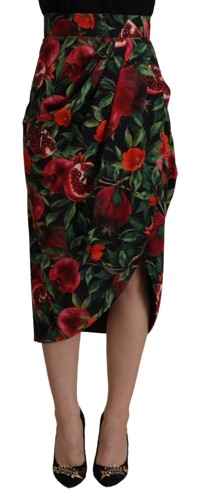 Dolce & Gabbana Chic Midi Wrap Skirt With Fruit Women's Motif In Black And Red