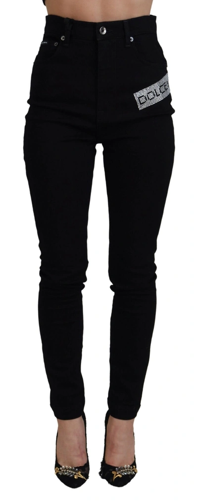 Dolce & Gabbana Black Sequined Cotton Slim Fit Denim Jeans